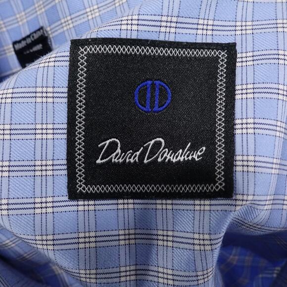 David Donahue Shirt Mens 16 32/33 Blue Check Dress Button Front French Cuff - Picture 7 of 9